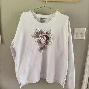 White Sweatshirt‎ with Embroidered Floral Birdhouse Design
